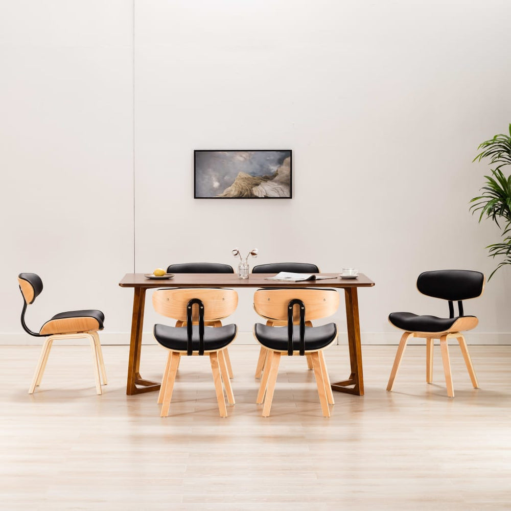 vidaXL Dining Chairs 6 pcs Black Bentwood and Faux Leather