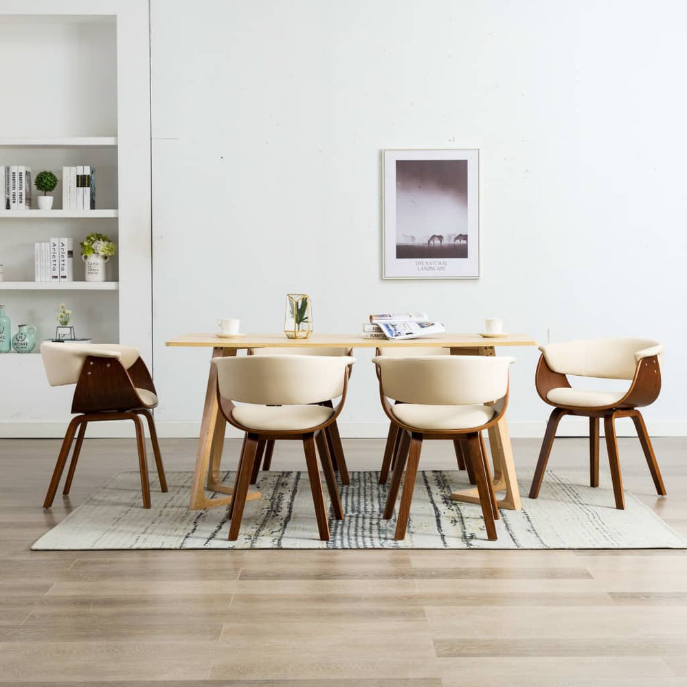 vidaXL Dining Chairs 6 pcs Cream Bentwood and Faux Leather
