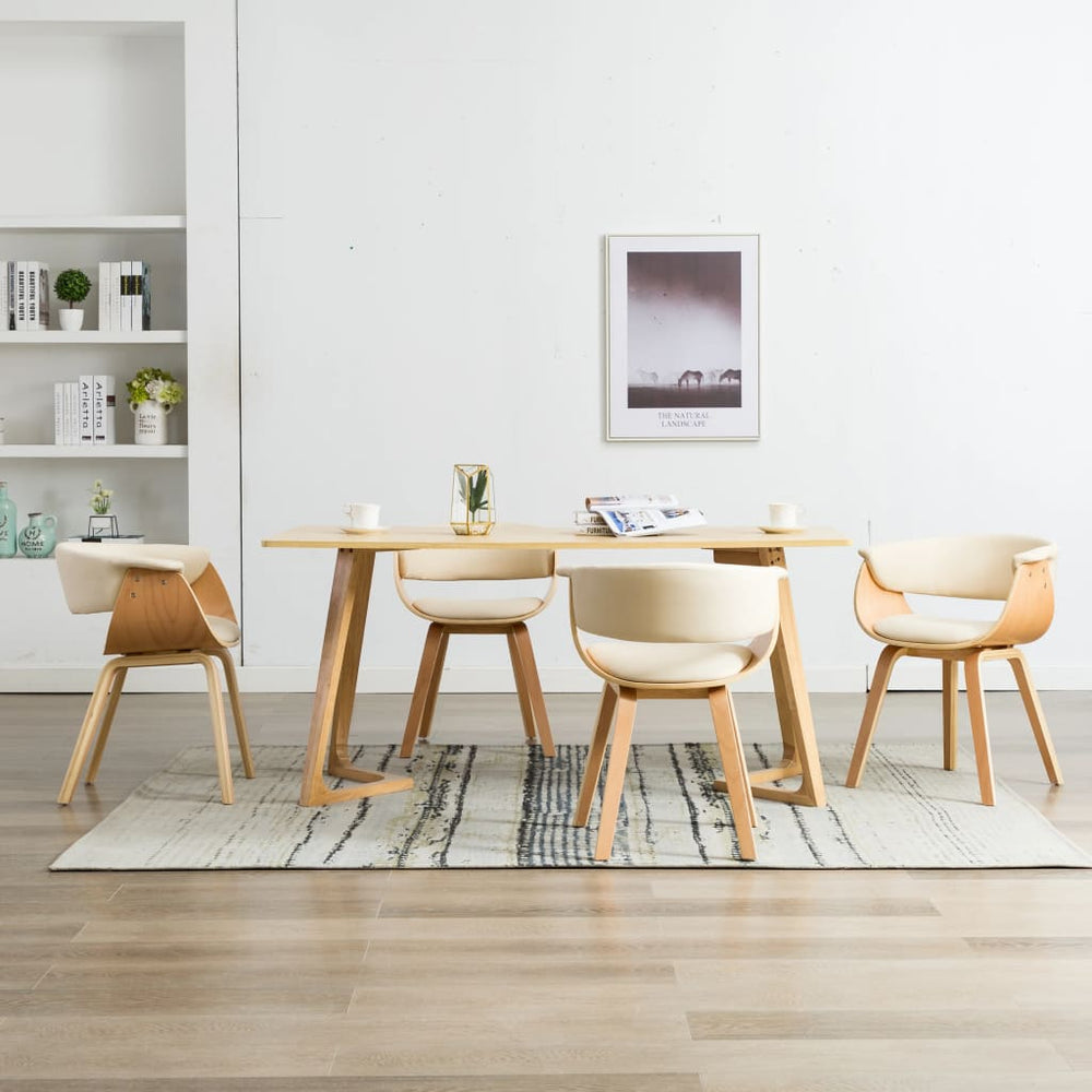 vidaXL Dining Chairs 4 pcs Cream Bentwood and Artificial Leather