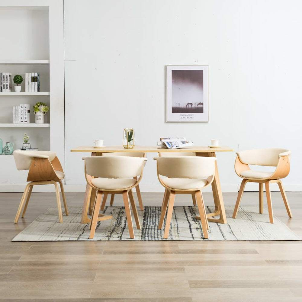 vidaXL Dining Chairs 6 pcs Cream Bentwood and Faux Leather