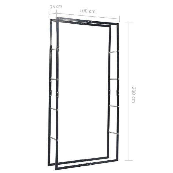 vidaXL Firewood Rack Black 100x25x200 cm Steel