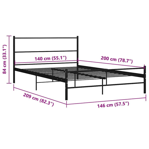 vidaXL Bed Frame with Headboard, No Mattress, Black 140x200cm Metal