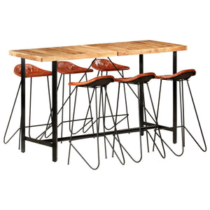 vidaXL 7-Piece Bar Set Solid Acacia Wood and Real Leather