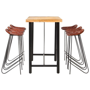 vidaXL 7-Piece Bar Set Solid Acacia Wood and Real Leather