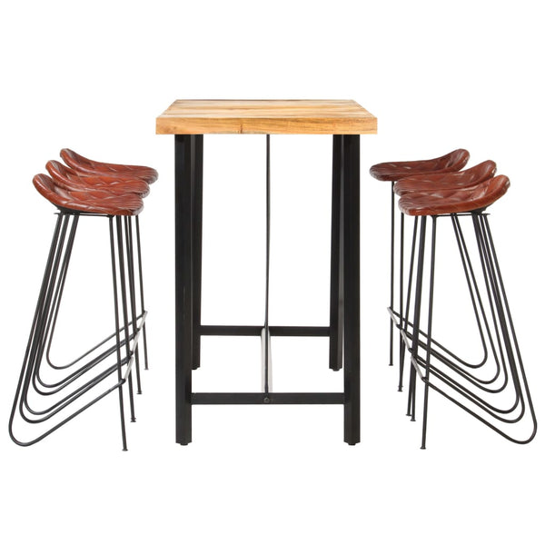 vidaXL 7-Piece Bar Set Solid Acacia Wood and Real Leather
