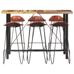 vidaXL 7-Piece Bar Set Reclaimed Solid Wood and Real Leather