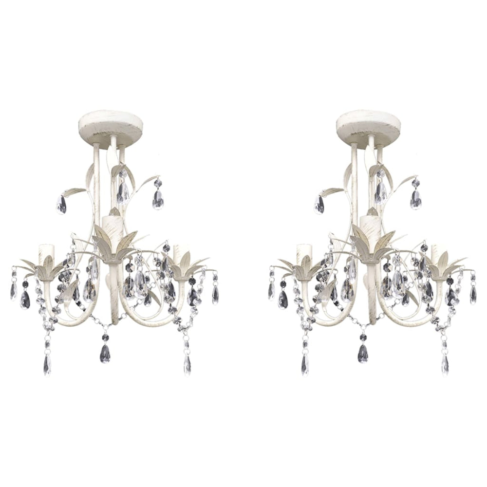 vidaXL Crystal Ceiling Lamp Chandelier 2 pcs. Elegant White