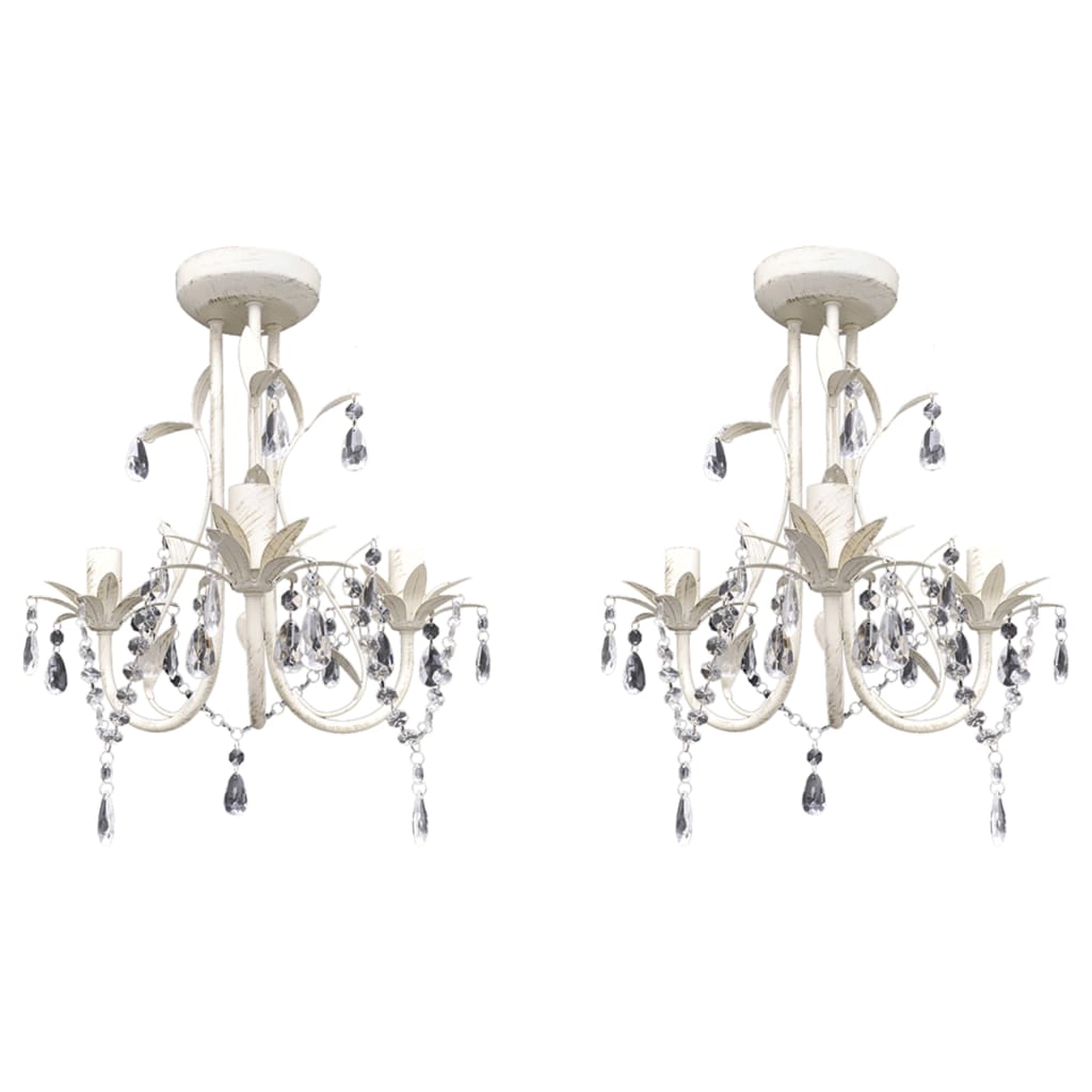 vidaXL Crystal Ceiling Lamp Chandelier 2 pcs. Elegant White