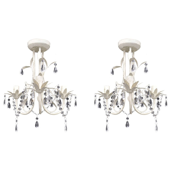 vidaXL Crystal Ceiling Lamp Chandelier 2 pcs. Elegant White