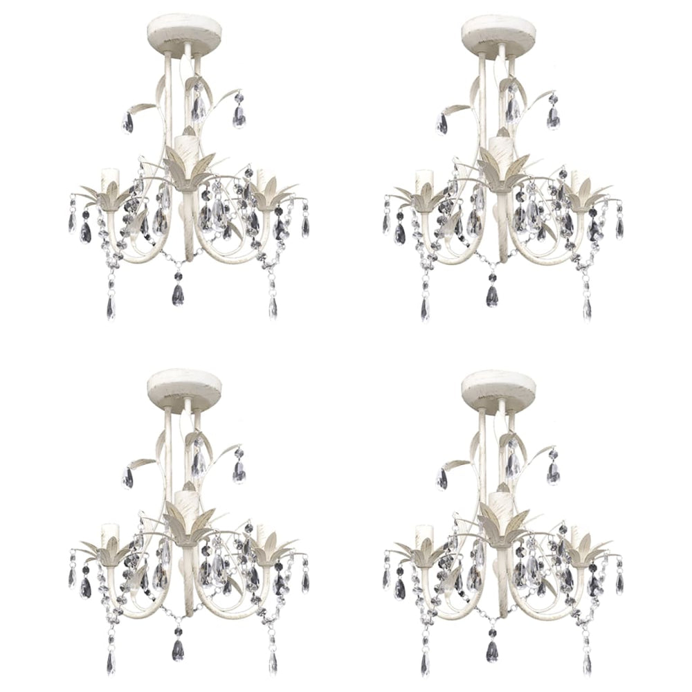 vidaXL Crystal Ceiling Lamp Chandelier 4 pcs. Elegant White