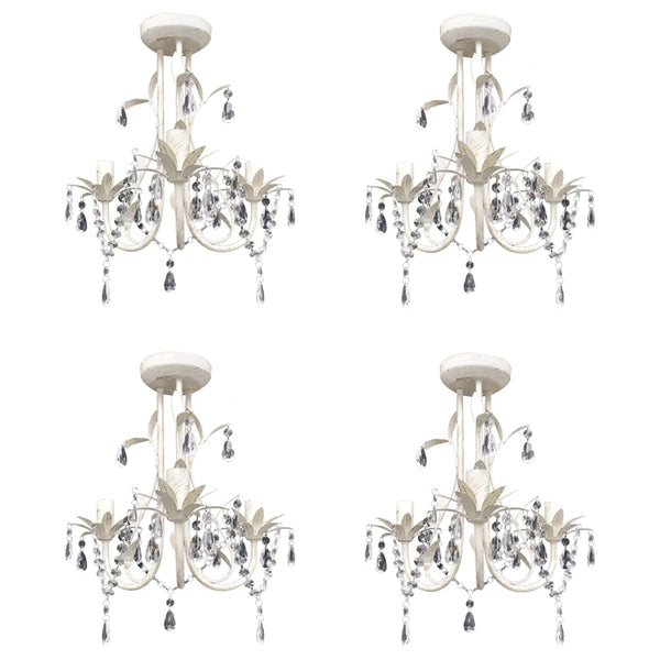 vidaXL Crystal Ceiling Lamp Chandelier 4 pcs. Elegant White