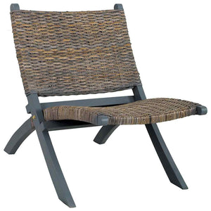vidaXL Relax Chair Grey Natural Kubu Rattan and Solid Mahogany Wood