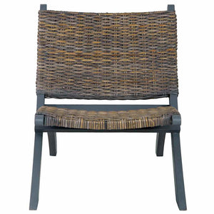 vidaXL Relax Chair Grey Natural Kubu Rattan and Solid Mahogany Wood