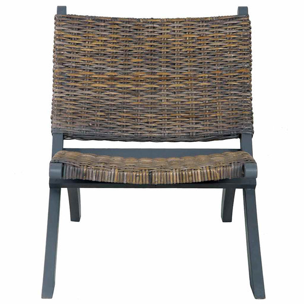 vidaXL Relax Chair Grey Natural Kubu Rattan and Solid Mahogany Wood