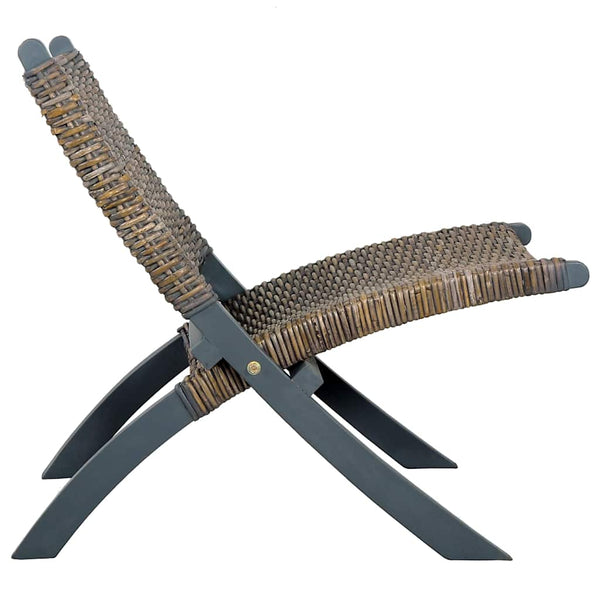 vidaXL Relax Chair Grey Natural Kubu Rattan and Solid Mahogany Wood