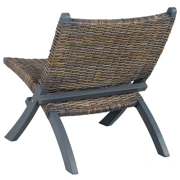 vidaXL Relax Chair Grey Natural Kubu Rattan and Solid Mahogany Wood