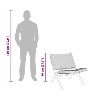 vidaXL Relax Chair Grey Natural Kubu Rattan and Solid Mahogany Wood