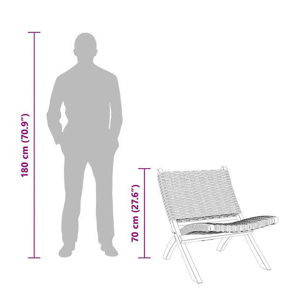 vidaXL Relax Chair Grey Natural Kubu Rattan and Solid Mahogany Wood
