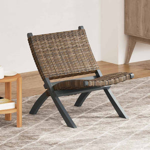 vidaXL Relax Chair Grey Natural Kubu Rattan and Solid Mahogany Wood