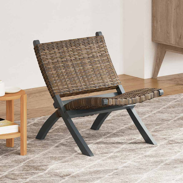 vidaXL Relax Chair Grey Natural Kubu Rattan and Solid Mahogany Wood