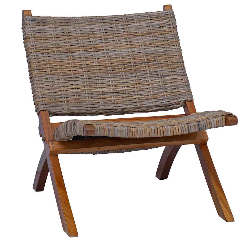 vidaXL Rattan Relax Chair Natural Kubu Rattan and Solid Mahogany Wood