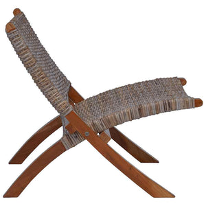 vidaXL Rattan Relax Chair Natural Kubu Rattan and Solid Mahogany Wood