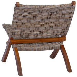 vidaXL Rattan Relax Chair Natural Kubu Rattan and Solid Mahogany Wood