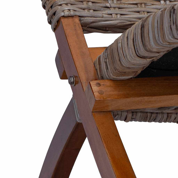 vidaXL Rattan Relax Chair Natural Kubu Rattan and Solid Mahogany Wood