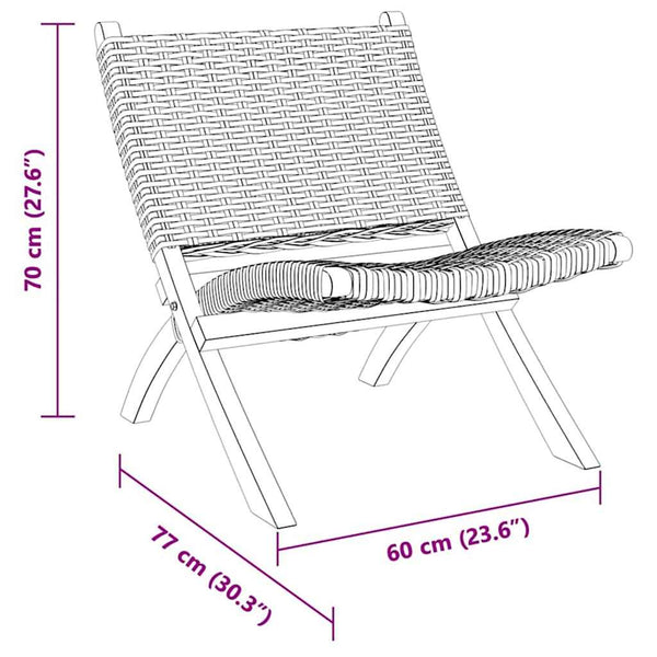vidaXL Rattan Relax Chair Natural Kubu Rattan and Solid Mahogany Wood