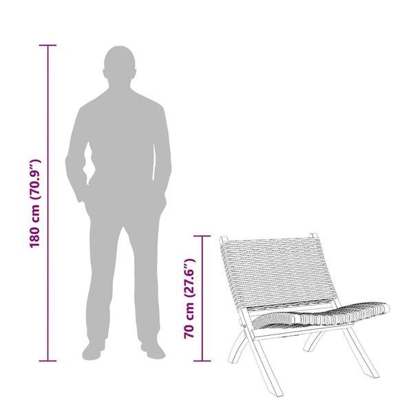 vidaXL Rattan Relax Chair Natural Kubu Rattan and Solid Mahogany Wood