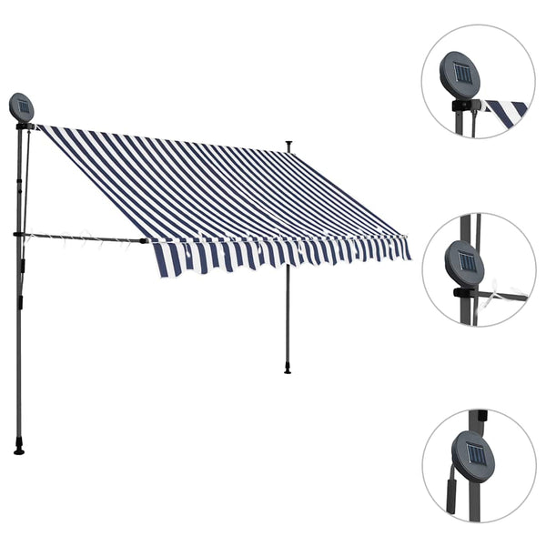 Einziehbare Markise Handbetrieben mit LED 250 cm Blau und Weiß