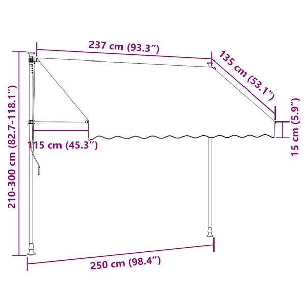 Einziehbare Markise Handbetrieben mit LED 250 cm Blau und Weiß