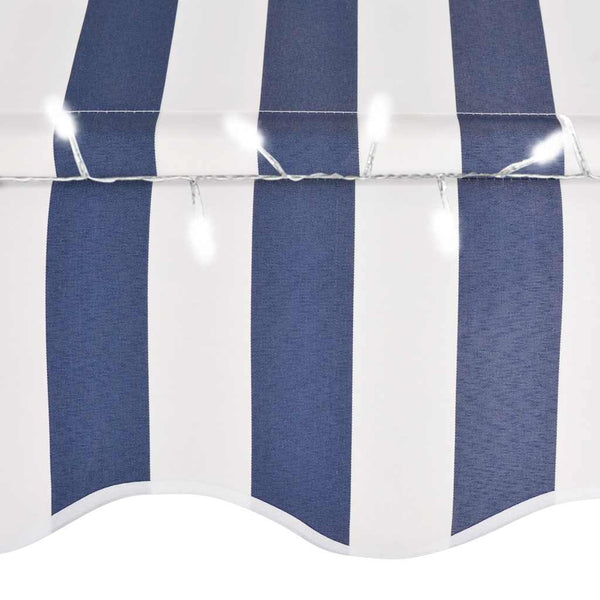Einziehbare Markise Handbetrieben mit LED 350 cm Blau und Weiß