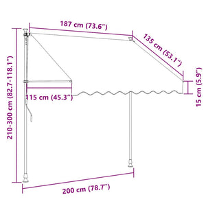 Einziehbare Markise Handbetrieben mit LED 200 cm Weiß Orange