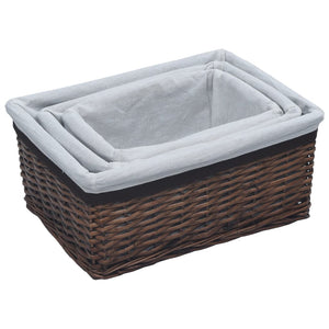 vidaXL 3-Piece Basket Set Nesting Brown Wicker
