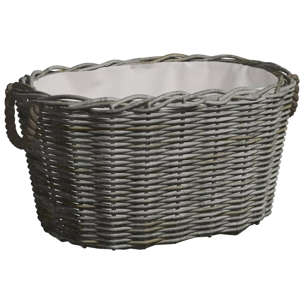 vidaXL Wicker Log Basket with Handles 59x42x28 cm Grey
