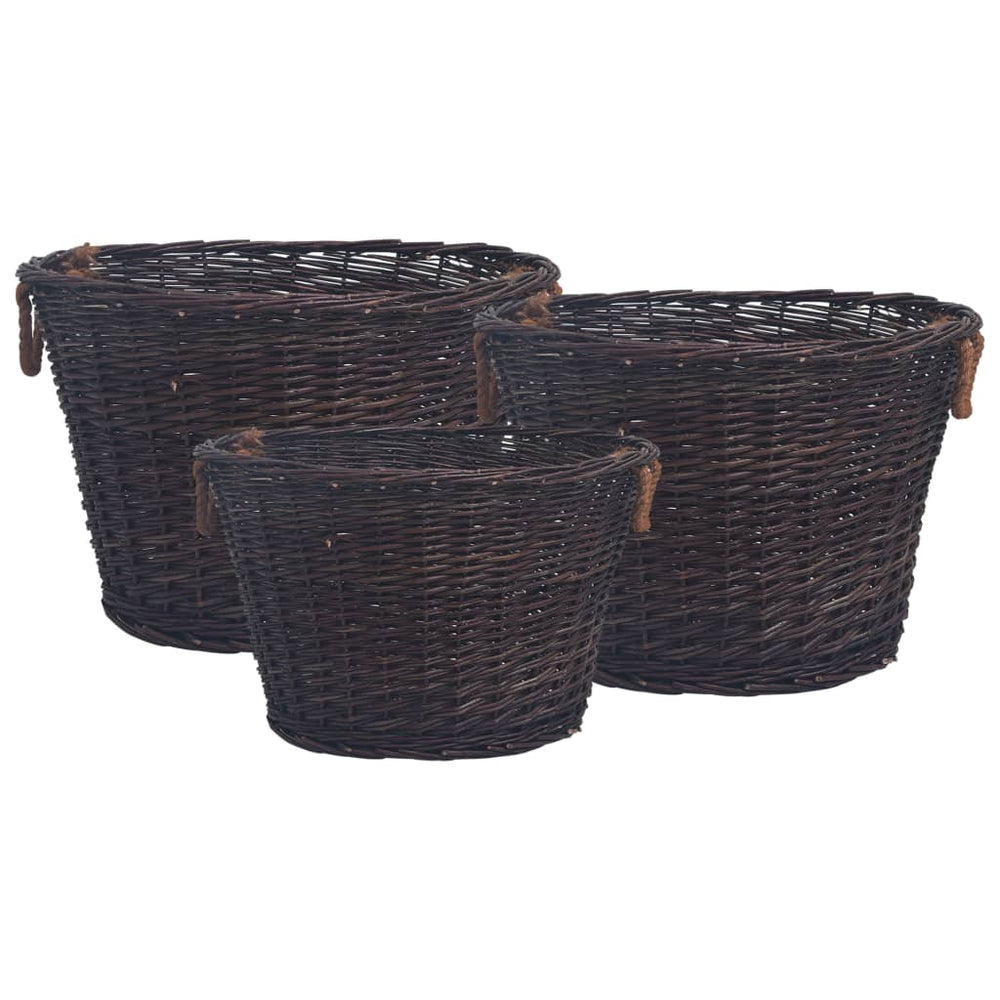 vidaXL 3-Piece Stackable Firewood Basket Set Dark Brown Willow