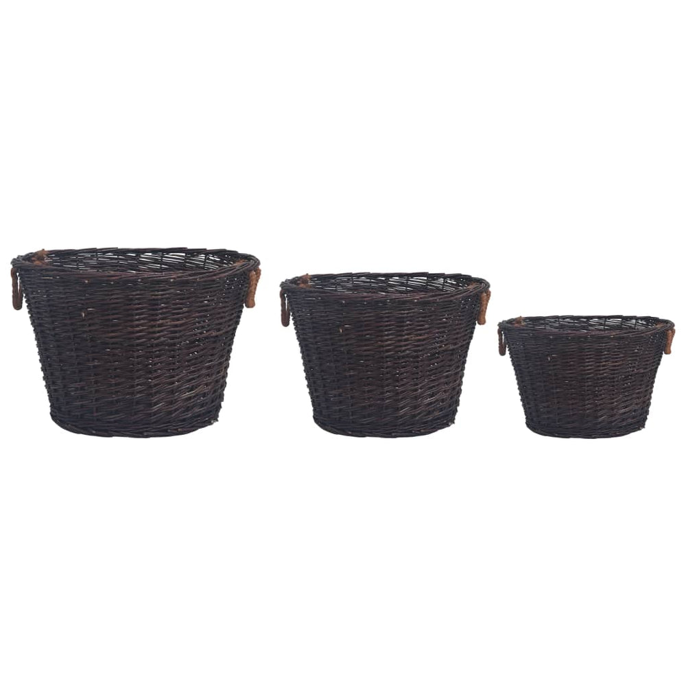 vidaXL 3-Piece Stackable Firewood Basket Set Dark Brown Willow