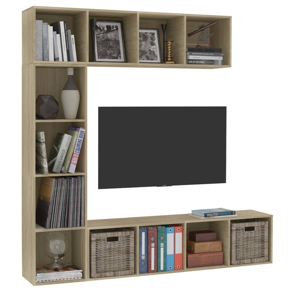 vidaXL 3-Piece Book/TV Cabinet Set Sonoma Oak 180x30x180 cm