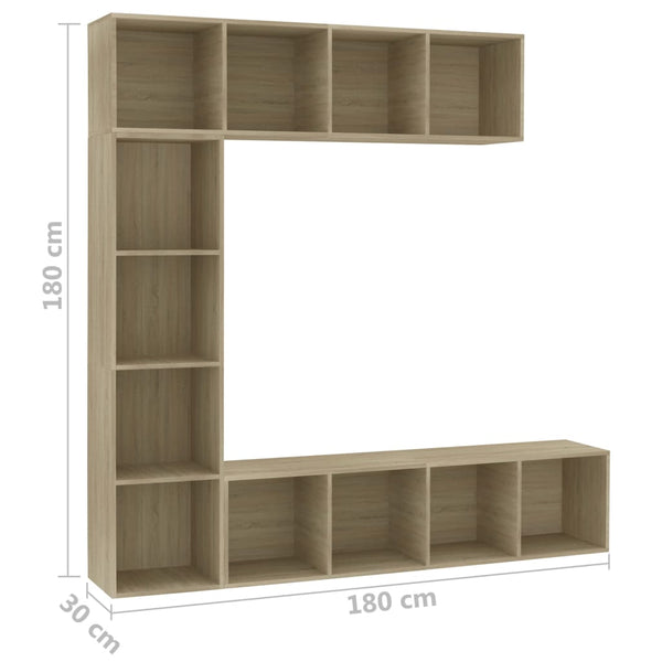 vidaXL 3-Piece Book/TV Cabinet Set Sonoma Oak 180x30x180 cm