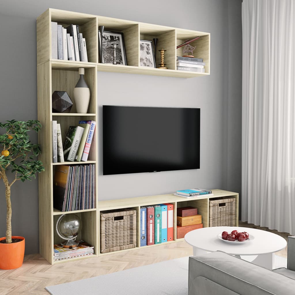 vidaXL 3-Piece Book/TV Cabinet Set Sonoma Oak 180x30x180 cm