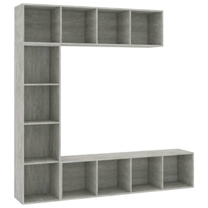vidaXL 3-Piece Book/TV Cabinet Set Concrete Grey 180x30x180 cm