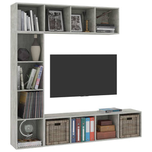 vidaXL 3-Piece Book/TV Cabinet Set Concrete Grey 180x30x180 cm