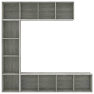 vidaXL 3-Piece Book/TV Cabinet Set Concrete Grey 180x30x180 cm