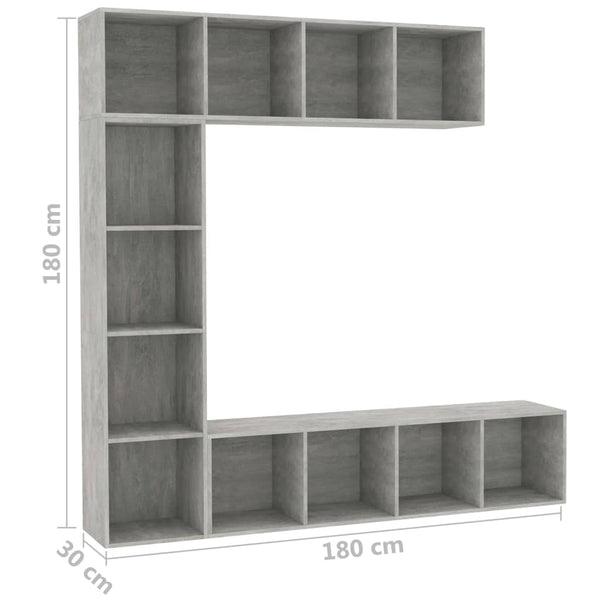 vidaXL 3-Piece Book/TV Cabinet Set Concrete Grey 180x30x180 cm