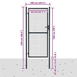 vidaXL Mesh Garden Gate Galvanized Steel 100 x 200 cm Grey