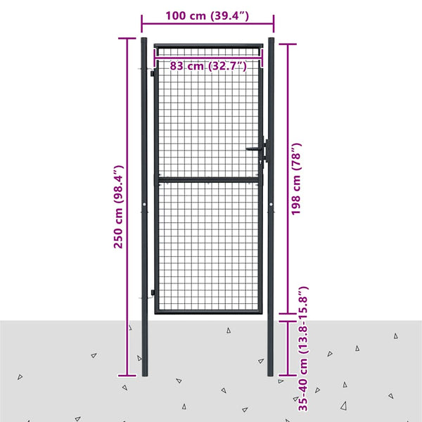 vidaXL Mesh Garden Gate Galvanized Steel 100 x 200 cm Grey