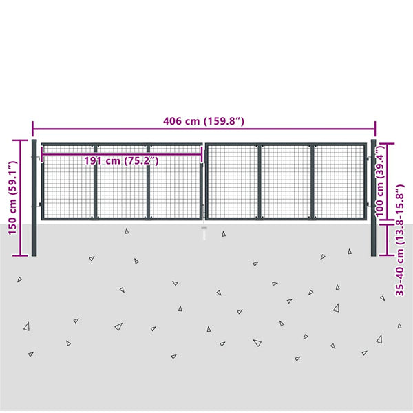 vidaXL Mesh Garden Gate Galvanized Steel 400 x 100 cm Grey