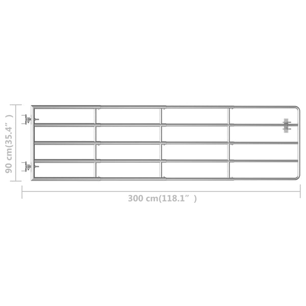 vidaXL 5-Bar Steel Pasture Gate (115-300) x 90 cm Silver