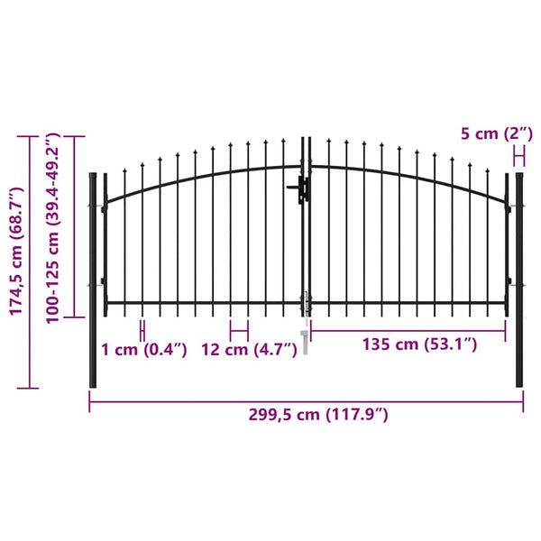vidaXL Woerden Double-Door Garden Gate with Spikes 299.5 x 174.5 cm